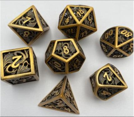 Game Habit Prunes and Denture Cream Hollow Dragon Metal Poly 7 Dice Set | Dragon's Lair Comics and Fantasy Houston TX