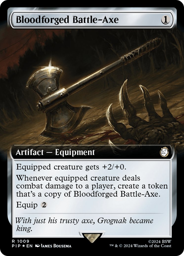 Bloodforged Battle-Axe (Extended Art) (Surge Foil) [Fallout] | Dragon's Lair Comics and Fantasy Houston TX