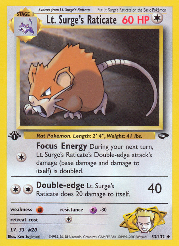 Lt. Surge's Raticate (53/132) [Gym Challenge 1st Edition] | Dragon's Lair Comics and Fantasy Houston TX