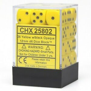 Chessex Opaque 12mm D6 Yellow/Black 36 ct | Dragon's Lair Comics and Fantasy Houston TX