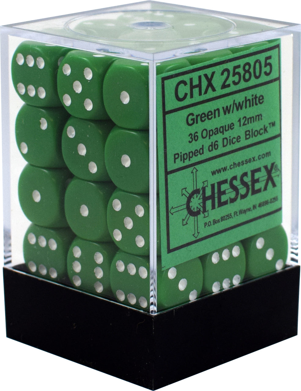 Chessex Opaque 12mm D6 Green/White 36 ct | Dragon's Lair Comics and Fantasy Houston TX