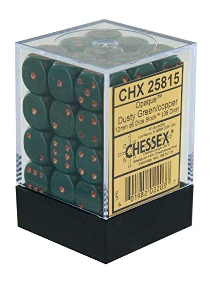 Chessex Opaque 12mm D6 Dusty Green/Copper 36 ct | Dragon's Lair Comics and Fantasy Houston TX