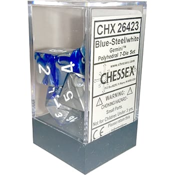 Chessex Gemini Poly Blue Steel/White Poly 7 Set | Dragon's Lair Comics and Fantasy Houston TX