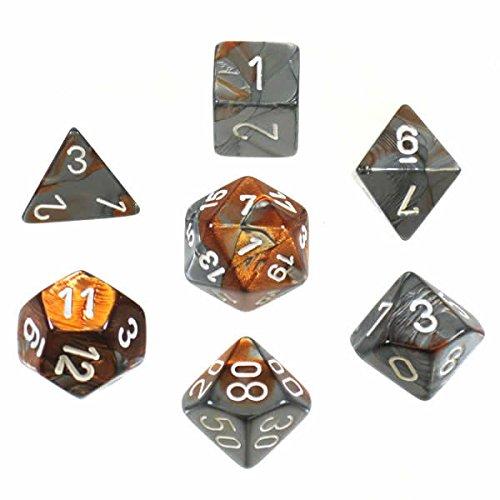 Chessex Gemini Poly Copper Steel/White Poly 7 Set | Dragon's Lair Comics and Fantasy Houston TX