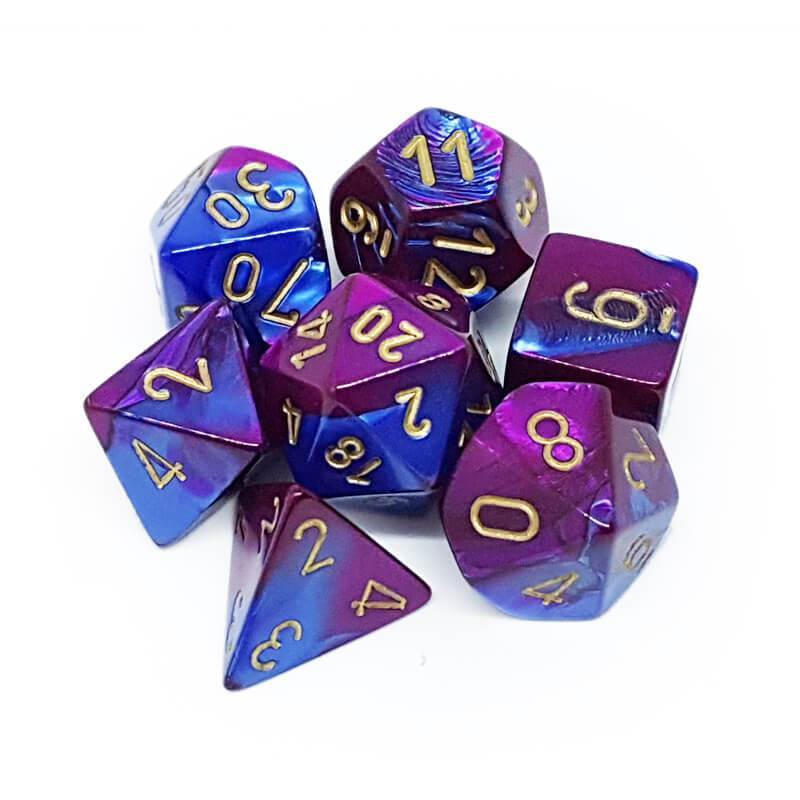 Chessex Gemini 2 Poly Blue Purple/Gold Poly 7 Set | Dragon's Lair Comics and Fantasy Houston TX