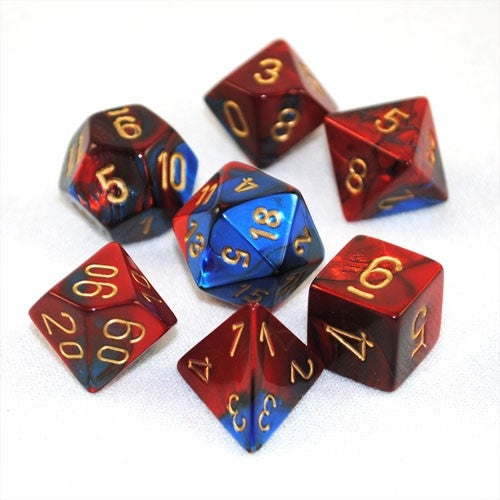 Chessex Gemini 2 Poly Blue Red/Gold Poly 7 Set | Dragon's Lair Comics and Fantasy Houston TX