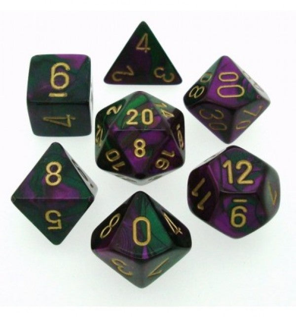 Chessex Gemini 3 Poly Green Purple/Gold Poly 7 Set | Dragon's Lair Comics and Fantasy Houston TX