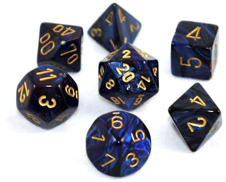 Chessex Gemini 3 Poly Black Blue/Gold Poly 7 Set | Dragon's Lair Comics and Fantasy Houston TX