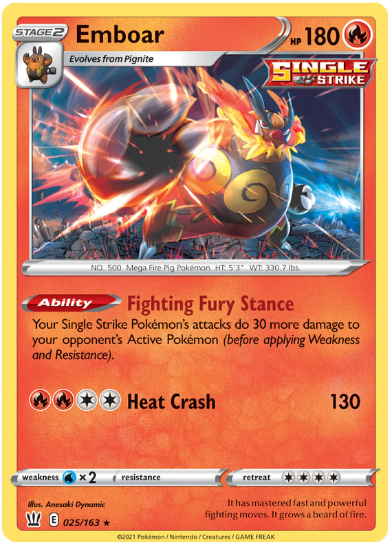 Emboar (025/163) [Sword & Shield: Battle Styles] | Dragon's Lair Comics and Fantasy Houston TX