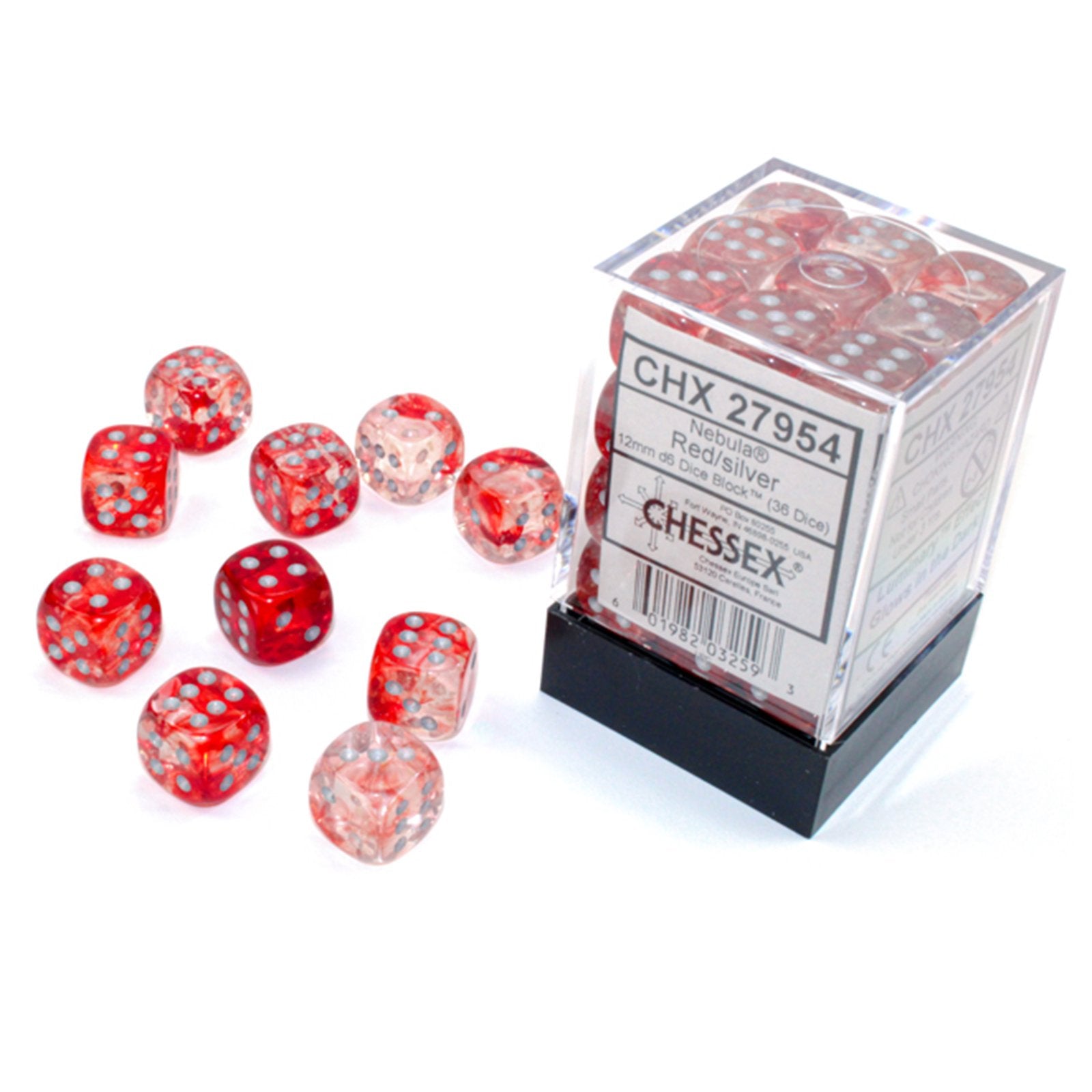 Chessex Nebula 12mm D6 Set: Res With Silver Luminary | Dragon's Lair Comics and Fantasy Houston TX