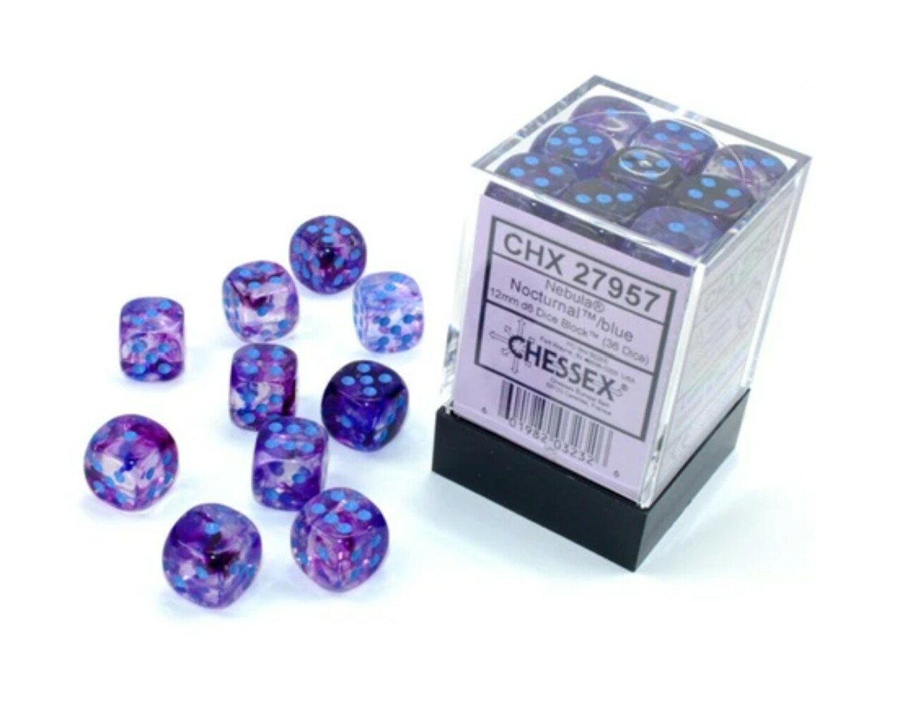 Chessex Nebula 12mm D6 Set: Nocturnal With Blue Luminary | Dragon's Lair Comics and Fantasy Houston TX