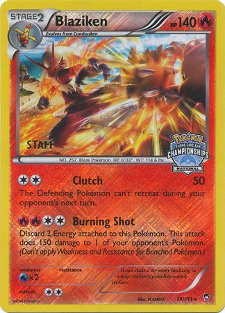 Blaziken (14/111) (Staff National Championship Promo) [XY: Furious Fists] | Dragon's Lair Comics and Fantasy Houston TX