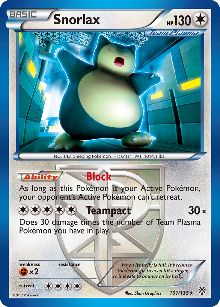 Snorlax (101/135) [Black & White: Plasma Storm] | Dragon's Lair Comics and Fantasy Houston TX