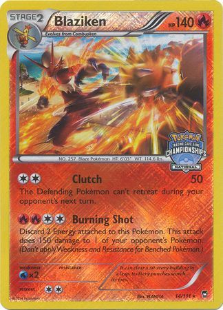 Blaziken (14/111) (National Championship Promo) [XY: Furious Fists] | Dragon's Lair Comics and Fantasy Houston TX