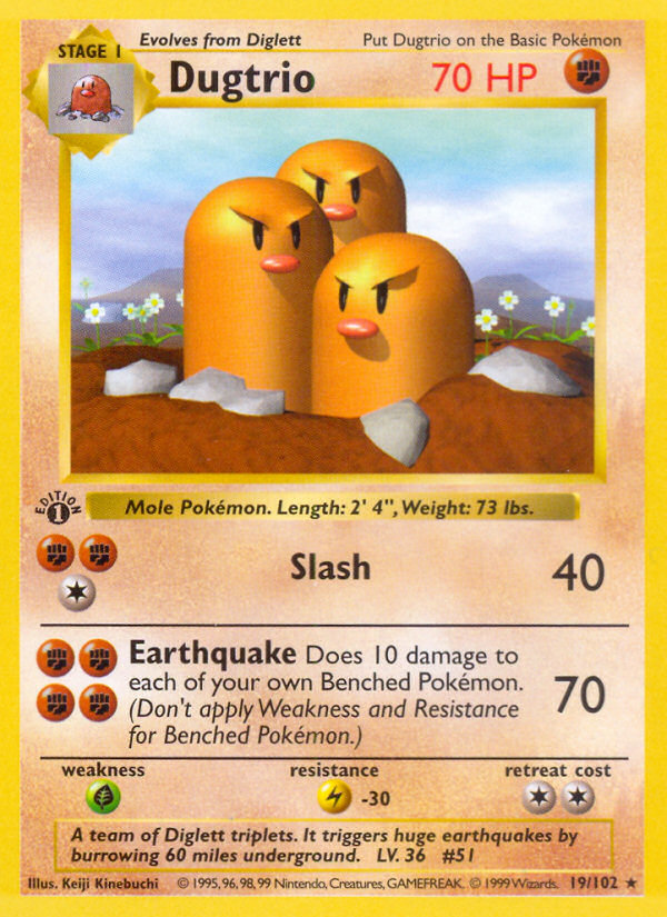 Dugtrio (19/102) (Shadowless) [Base Set 1st Edition] | Dragon's Lair Comics and Fantasy Houston TX