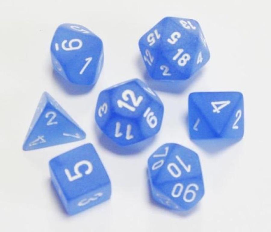 Chessex Frosted: Poly Blue/White Set Poly 7 Set | Dragon's Lair Comics and Fantasy Houston TX