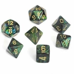 Chessex Scarab: Poly Jade/Gold Poly 7 Set | Dragon's Lair Comics and Fantasy Houston TX