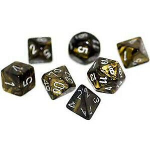 Chessex Dice Menagerie 4 Leaf Poly Black/Gold/Silver Poly 7 Set | Dragon's Lair Comics and Fantasy Houston TX