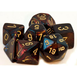 Chessex Dice Menagerie 5 Scarab Poly Blue/Blood/Gold Poly 7 Set | Dragon's Lair Comics and Fantasy Houston TX