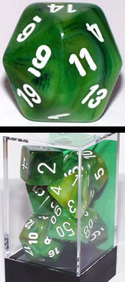 Chessex Phantom: Poly Green/White Poly 7 Set | Dragon's Lair Comics and Fantasy Houston TX