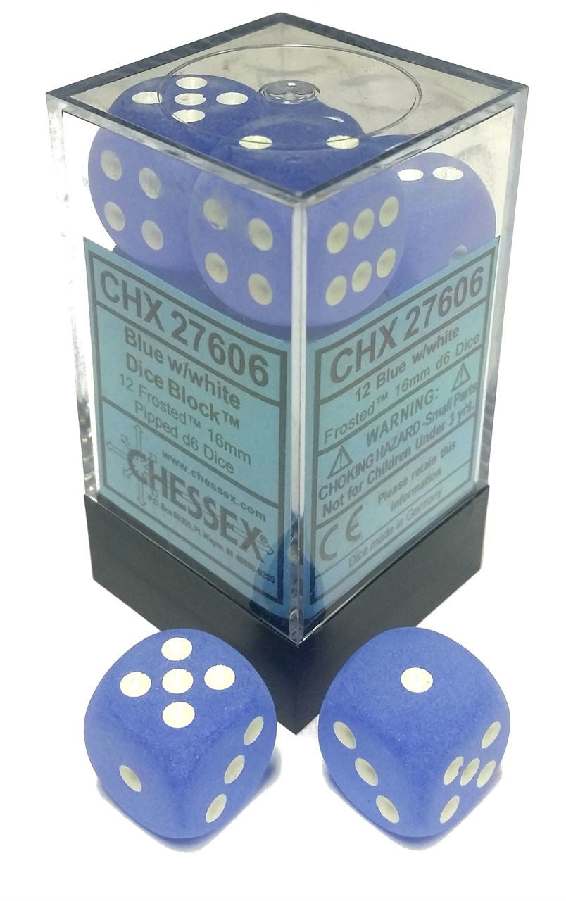 Chessex Frosted: 16mm D6 Blue/White 12 ct | Dragon's Lair Comics and Fantasy Houston TX