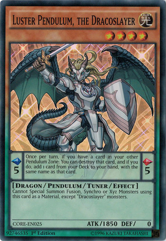 Luster Pendulum, the Dracoslayer [CORE-EN025] Super Rare | Dragon's Lair Comics and Fantasy Houston TX