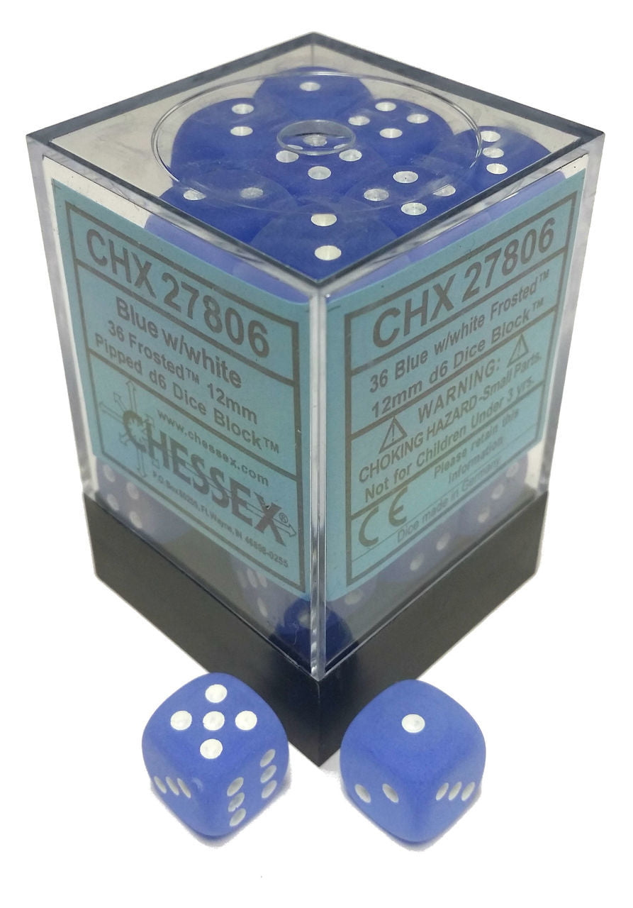 Chessex Frosted: 12mm D6 Blue/White 36 ct | Dragon's Lair Comics and Fantasy Houston TX