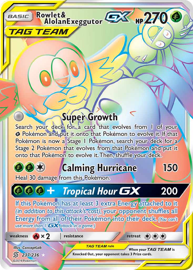 Rowlet & Alolan Exeggutor GX (237/236) [Sun & Moon: Unified Minds] | Dragon's Lair Comics and Fantasy Houston TX