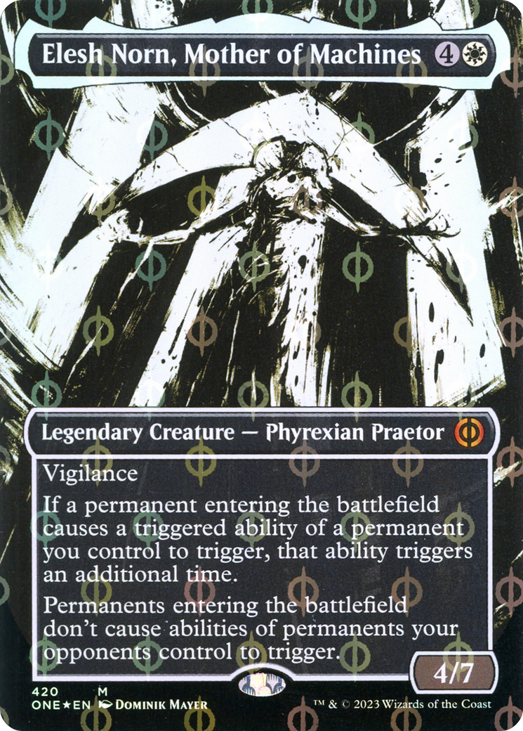 Elesh Norn, Mother of Machines (Borderless Ichor Step-and-Compleat Foil) [Phyrexia: All Will Be One] | Dragon's Lair Comics and Fantasy Houston TX