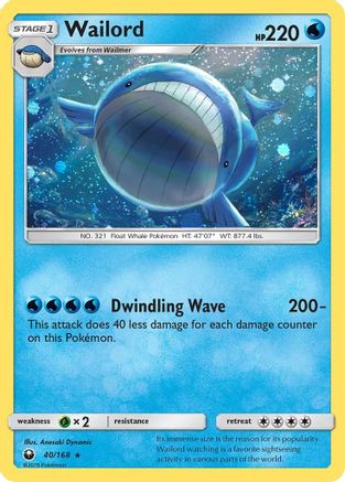 Wailord (40/168) (Cosmos Holo) [Sun & Moon: Celestial Storm] | Dragon's Lair Comics and Fantasy Houston TX