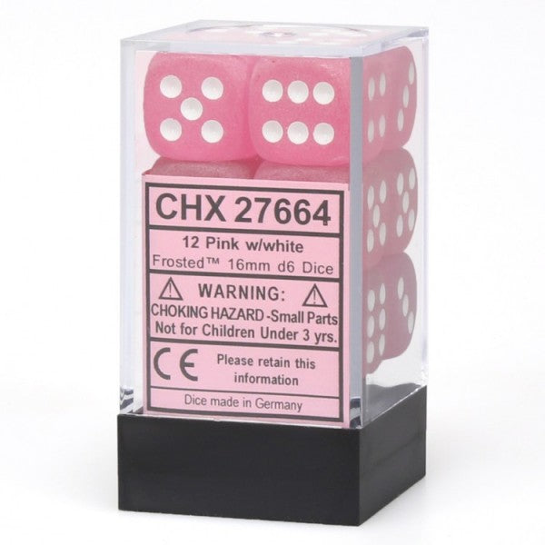 Chessex Frosted: 16mm D6 Pink/White Block 12 ct | Dragon's Lair Comics and Fantasy Houston TX