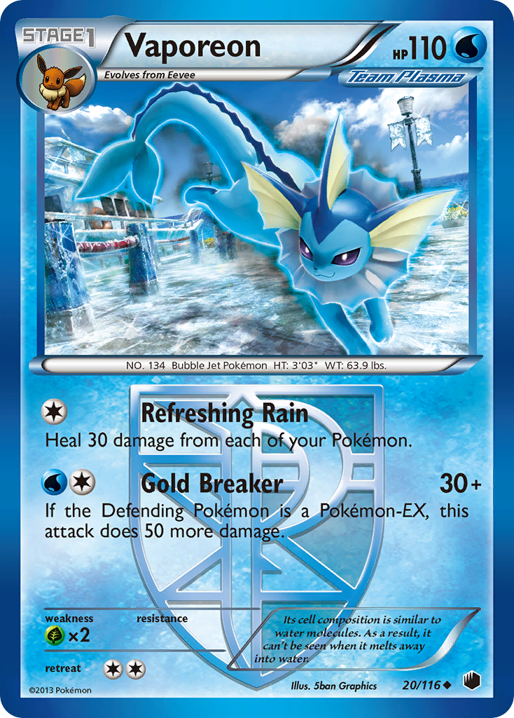 Vaporeon (20/116) [Black & White: Plasma Freeze] | Dragon's Lair Comics and Fantasy Houston TX