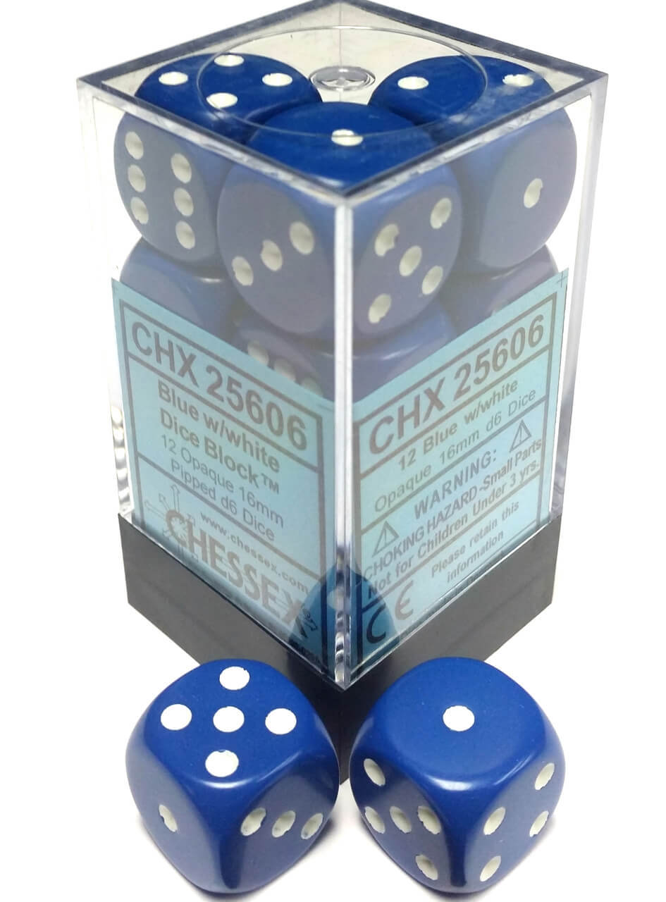 Chessex Opaque Light Blue with White 16mm D6 Set | Dragon's Lair Comics and Fantasy Houston TX