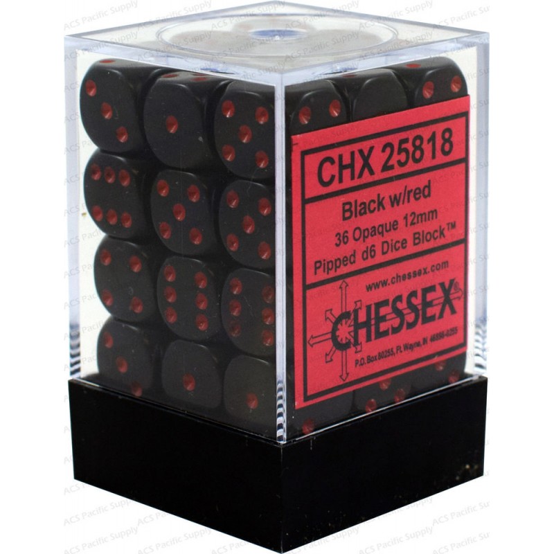 Chessex Opaque Black with Red 16mm D6 Set | Dragon's Lair Comics and Fantasy Houston TX