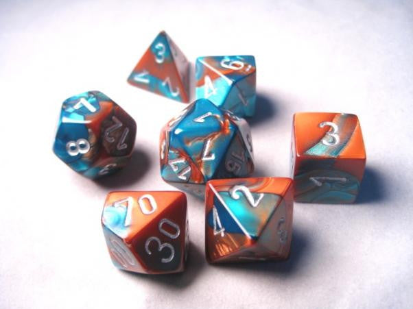 Chessex Gemini Copper and Teal With Silver Poly 7 Set | Dragon's Lair Comics and Fantasy Houston TX