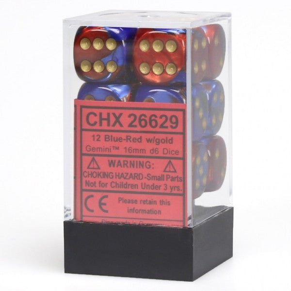 Chessex Gemini Blue and Red with Gold 16mm D6 Set | Dragon's Lair Comics and Fantasy Houston TX