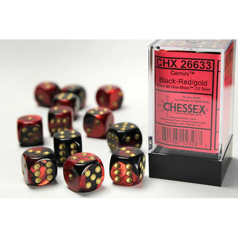 Chessex 16mm Gemini D6 Black and Red with Gold | Dragon's Lair Comics and Fantasy Houston TX