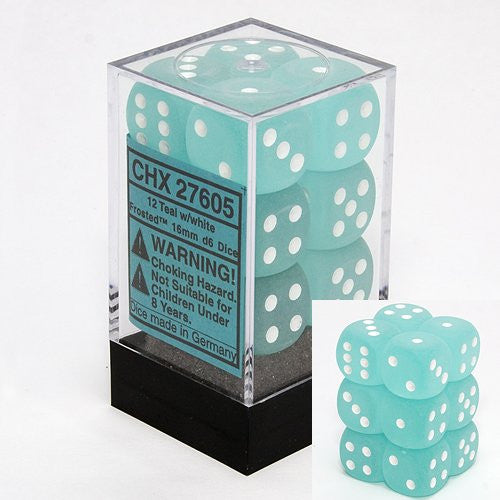 Chessex Frosted Teal with White 16mm D6 set | Dragon's Lair Comics and Fantasy Houston TX