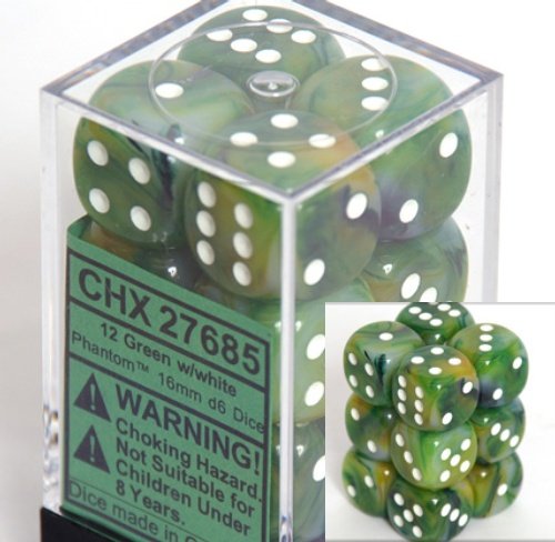 Chessex Phantom Green Swirl with White 16mm d6 Set | Dragon's Lair Comics and Fantasy Houston TX