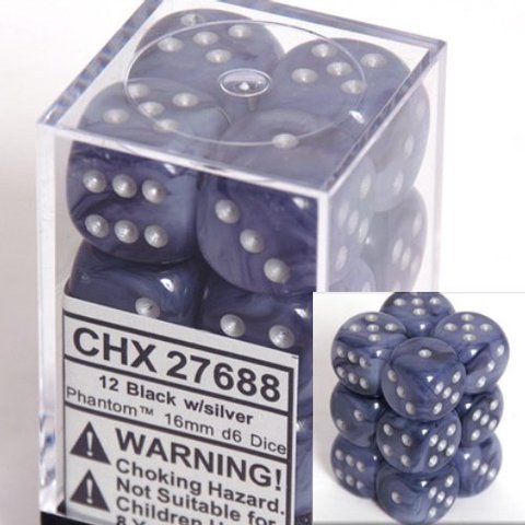 Chessex Phantom Black and Blue with Silver 16mm d6 Set | Dragon's Lair Comics and Fantasy Houston TX