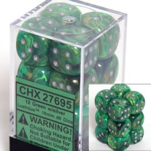 Chessex Lustrous Green Swirl with Silver 16mm d6 Set | Dragon's Lair Comics and Fantasy Houston TX