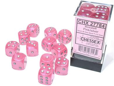 Chessex Borealis Pink with Silver Luminary Glow in the Dark 16mm D6 Set | Dragon's Lair Comics and Fantasy Houston TX