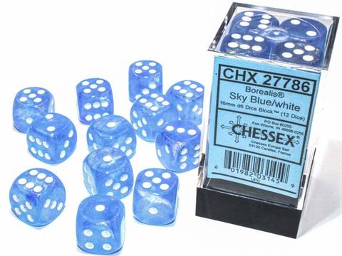 Chessex Borealis Sky Blue with White Luminary Glow in the Dark 16mm D6 Set | Dragon's Lair Comics and Fantasy Houston TX