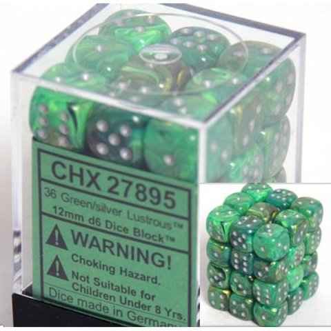 Chessex Lustrous Green Swirl with Silver 12mm d6 Set | Dragon's Lair Comics and Fantasy Houston TX