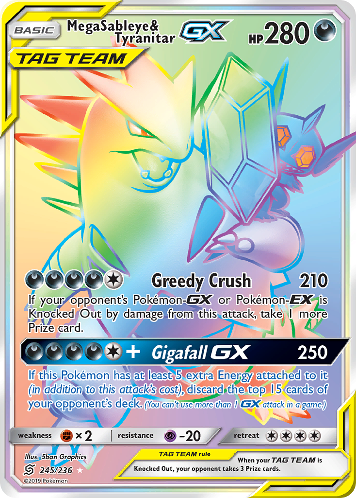 Mega Sableye & Tyranitar GX (245/236) [Sun & Moon: Unified Minds] | Dragon's Lair Comics and Fantasy Houston TX