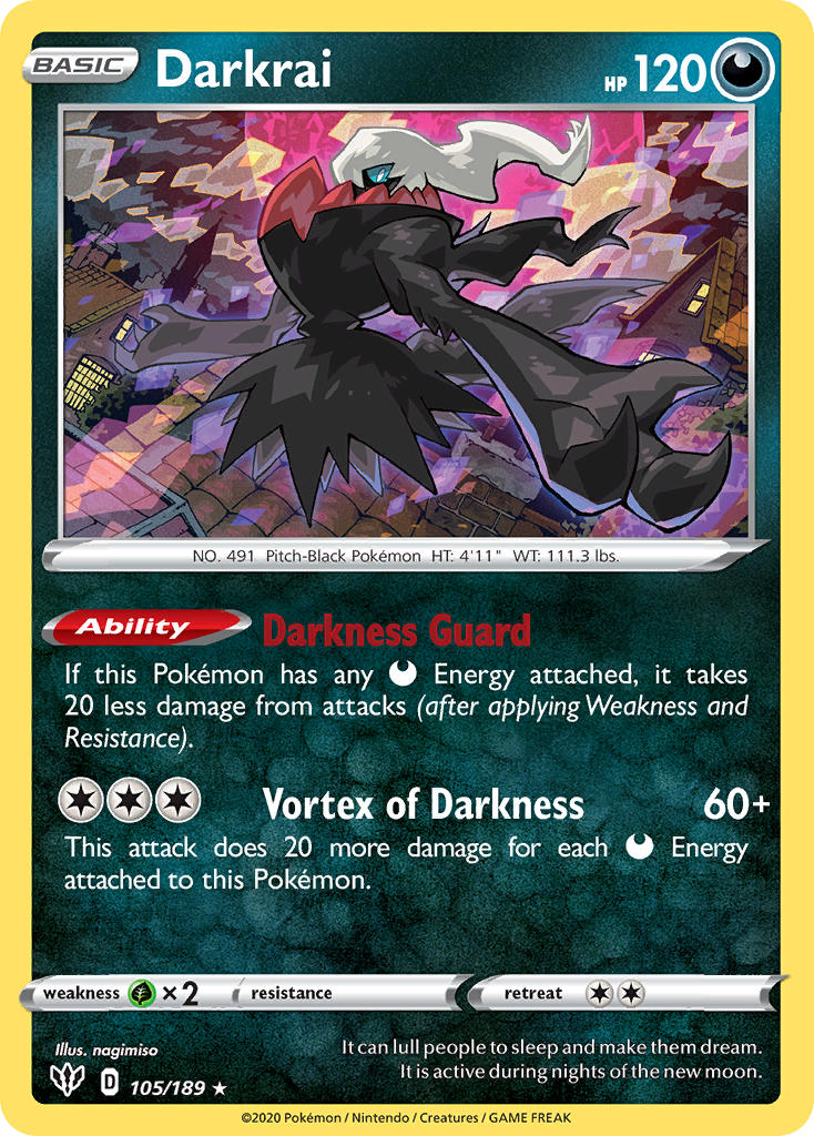 Darkrai (105/189) (Theme Deck Exclusive) [Sword & Shield: Darkness Ablaze] | Dragon's Lair Comics and Fantasy Houston TX