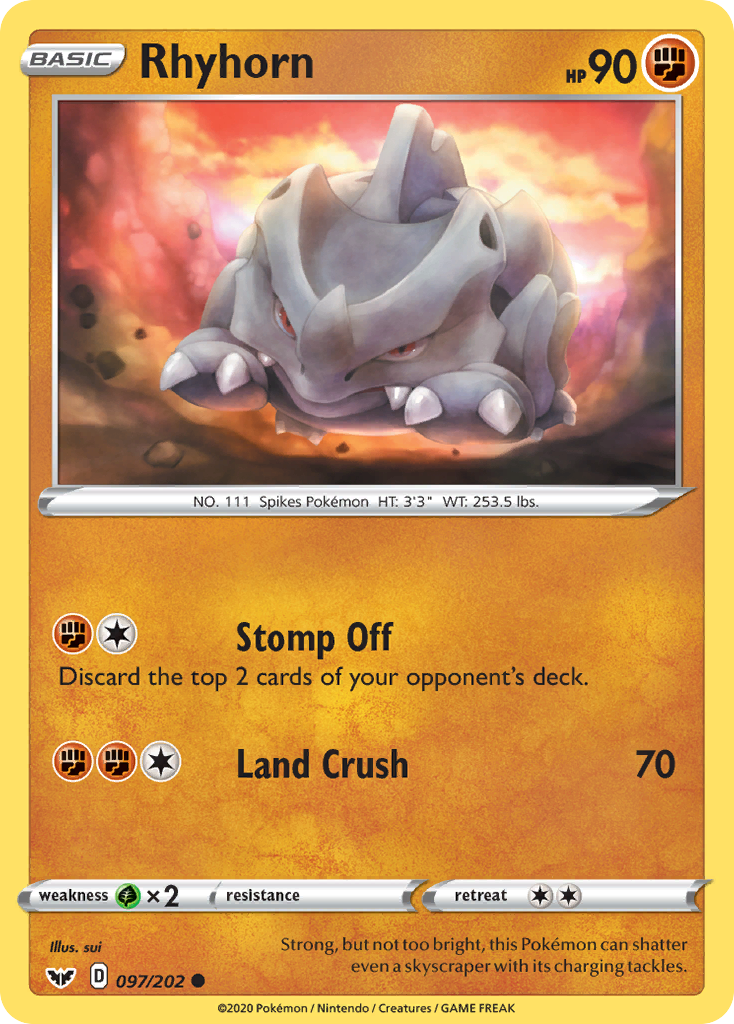 Rhyhorn (097/202) [Sword & Shield: Base Set] | Dragon's Lair Comics and Fantasy Houston TX