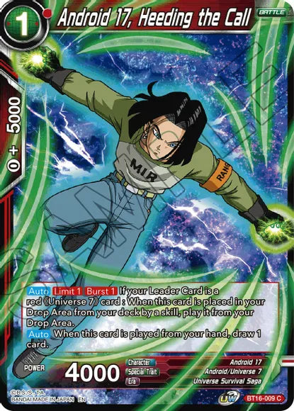 Android 17, Heeding the Call (BT16-009) [Realm of the Gods] | Dragon's Lair Comics and Fantasy Houston TX