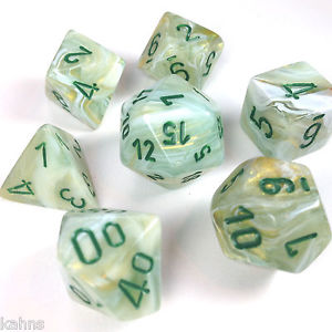 Chessex Dice Menagerie 8 Marble Green/Dark Green Poly 7 Set | Dragon's Lair Comics and Fantasy Houston TX