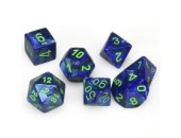 Chessex Dice Menagerie 8 Poly Lustrous Dark Blue/Green Poly 7 Set | Dragon's Lair Comics and Fantasy Houston TX